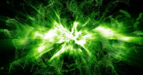 Abstract background of green moving flying small wave particles from smoke wi 스톡 일러스트
