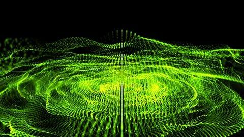 Abstract background with green moving flying stripes, lines, waves of digital Stockillustratie