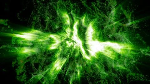 Abstract background of green moving flying small wave particles from smoke .. イラスト素材