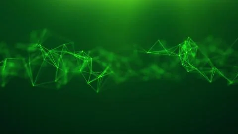 Abstract background of green plexus connected by lines and dots, nodes. Smo.. Stock Illustration