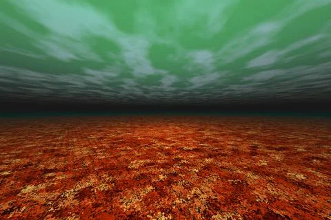 Abstract background green sky red ground dark gorizon 3d rendering Stock Illustration