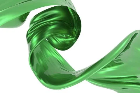 Abstract background of green wavy silk or satin. 3d rendering image. Stock Illustration