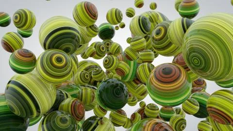 Abstract background with greenery balls, 3D rendering, stretched pixels tex.. Stock Illustration