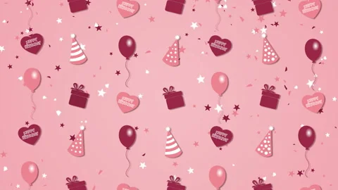 Abstract background Happy Birthday with balloon, party hats and hearts Stock Footage 88897424