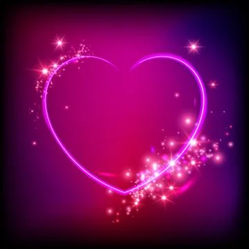 Abstract background with heart shape neon lines abd sparkles Stock Illustration