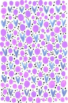 Abstract background with hearts stains and circles. Brush strokes watercolor, Stock Illustration