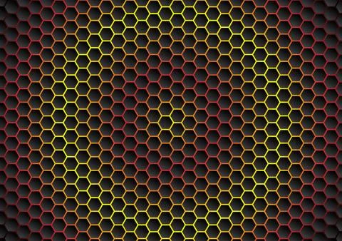 Abstract background hexagon with gradient red and yellows colors, vector il.. Illustrazione stock
