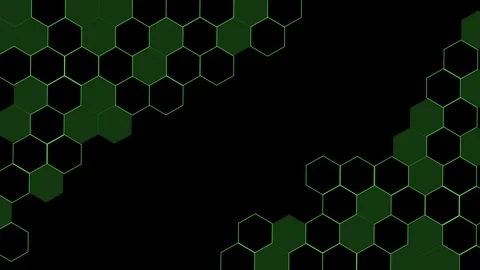 Abstract background with hexagon outlines and filled shapes around the edge.. 스톡 동영상 337081659