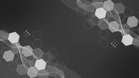 Abstract background with hexagonal shapes and flowing grid-like waves animati Stock Footage 334743493