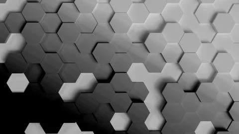 Abstract background, hexagons, different heights, top view, grey scale gradient Stock Illustration