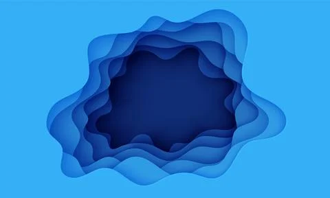 Abstract background with hole in cut paper style. Cutout blue sea wave template Illustrazione stock