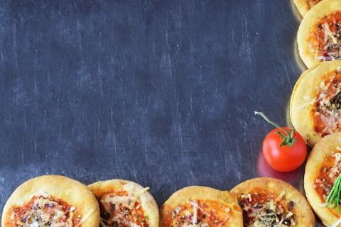 Abstract background with home made biscuits in a form of pizza.space for text Stock Photos