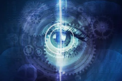 Abstract background with human eye and cogs Stock Illustration