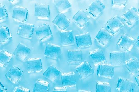Abstract background with ice cubes and water drops, flat lay Stock Photos