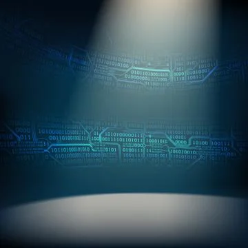 Abstract background with illuminated foreground and strips of binary code Stock Illustration