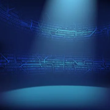Abstract background with illuminated foreground and strips of binary code Stockillustratie