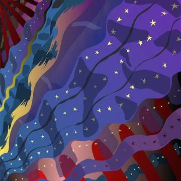 Abstract background illustration in the form of fabric flags and stars Stock Illustration