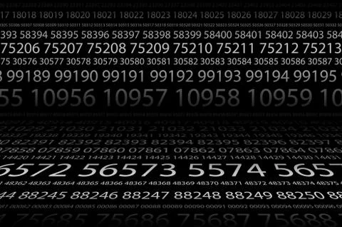 Abstract background image of black space from a set of rows of five-digit whi Ilustración de archivo