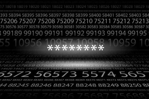 Abstract background image of black space from a set of rows of five-digit whi Ilustración de archivo