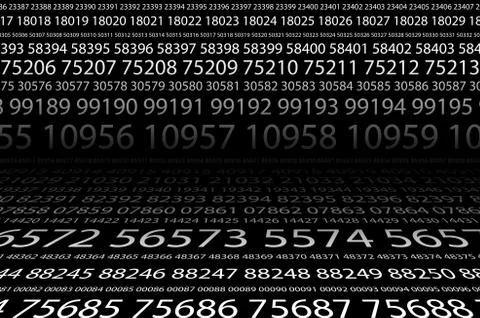 Abstract background image of black space from a set of rows of five-digit whi Ilustración de archivo