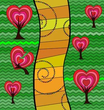 Abstract background image of the colored road of hearts Stock Illustration