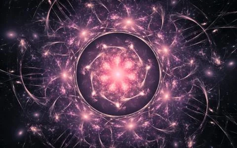 Abstract background image of a cosmic pattern of pink shades with a bright de Stock Illustration