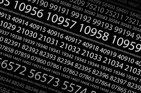 Abstract background image of a set of consecutive five-digit white numbers of Ilustración de archivo