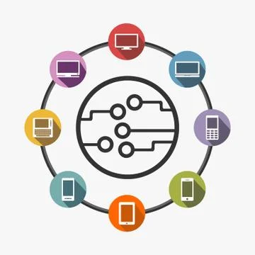 Abstract background with integrated circles and icons for digital, internet,  Stock Illustration