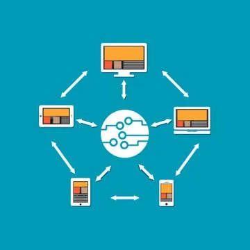 Abstract background with integrated circles and icons for digital, internet,  Stock Illustration