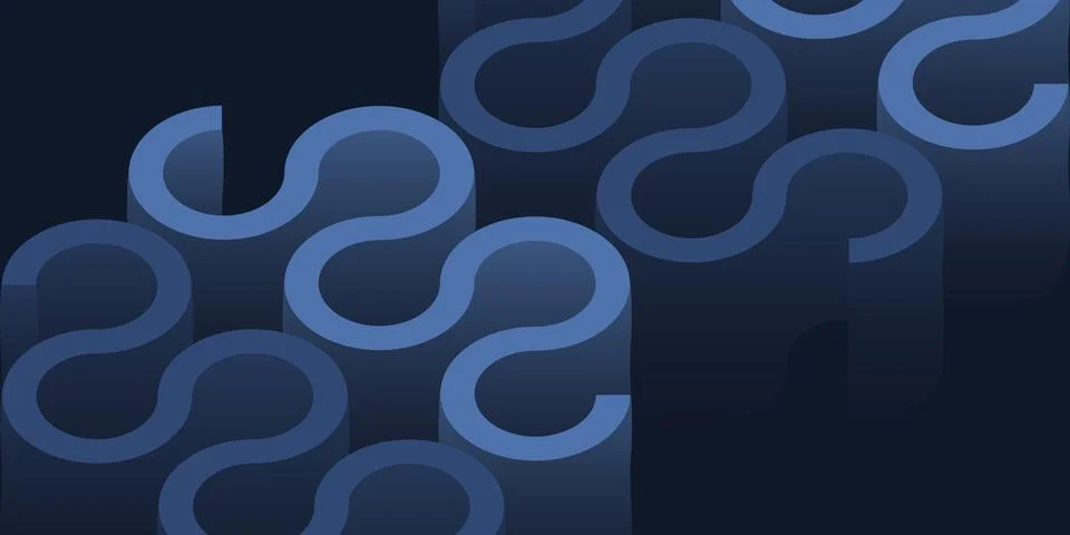 Abstract Background with Interlocking 3D Curving Shapes: A Dark Blue Geomet.. 스톡 일러스트