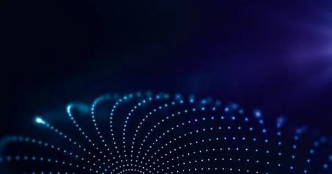 Abstract background with interweaving of dots in wave form. Colorful tech con Illustrazione stock