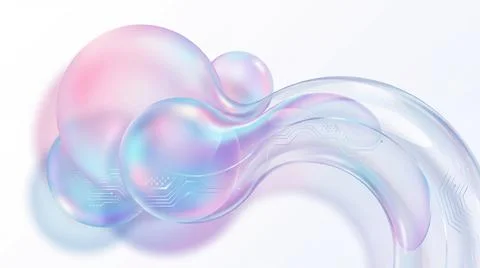 Abstract background with iridescent pastel bubbles and fluid shapes, futuri.. イラスト素材
