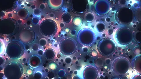 Abstract background of iridescent spheres reflecting light and color. Stock Footage 311458385