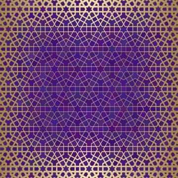Abstract background with islamic ornament, arabic geometric texture. Golden l Stock Illustration
