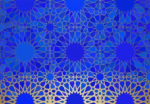 Abstract background with islamic ornament, arabic geometric texture. Golden l Stock Illustration
