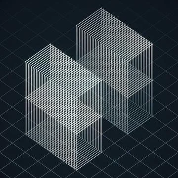 An abstract background with a isometric 3D render figure made of white lines 스톡 일러스트