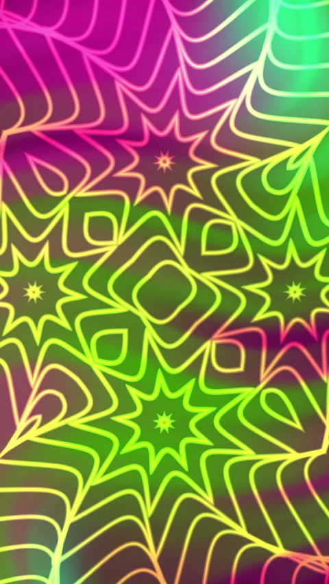 Abstract background kaleidoscope overlay pattern with neon pink and green lines Stock Footage 334601398