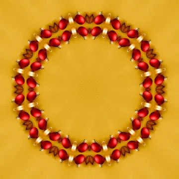 Abstract background of kaleidoscope round frame. red yellow christmas tree ba Stock Illustration