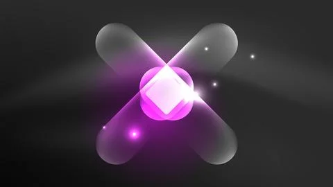 Abstract background landing page, geometric shape illuminated with glowing neon Illustrazione stock