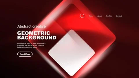 Abstract background landing page, glass geometric shapes with glowing neon light Stock Illustration