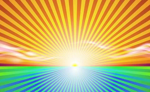 Abstract background Landscape. Sunny rays countryside field. Sky banner. Stock Illustration