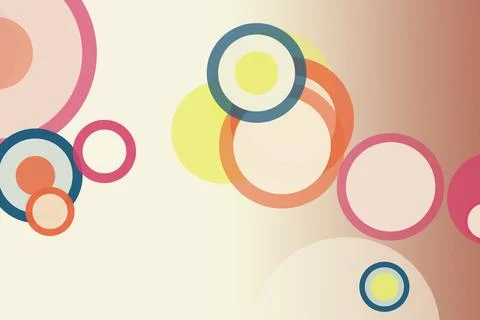 Abstract background of layered multicolor circles and rings in soft pastel .. Stock Illustration