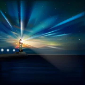 Abstract background with lighthouse and mountains Stock Illustration