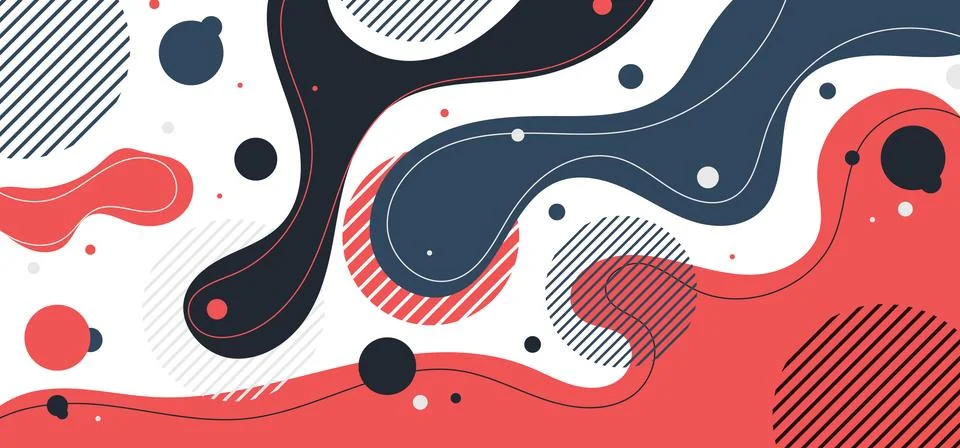 Abstract background liquid organic forms dynamic waves and circles, lines on Stock Illustration