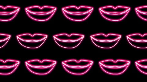 Abstract background. Looping motion neon glowing lips open and close on a black Stock Footage 122506994