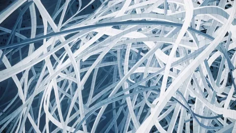 Abstract background with low poly blue wavy cables stripes. 4k looping animation Stock Footage 203791352