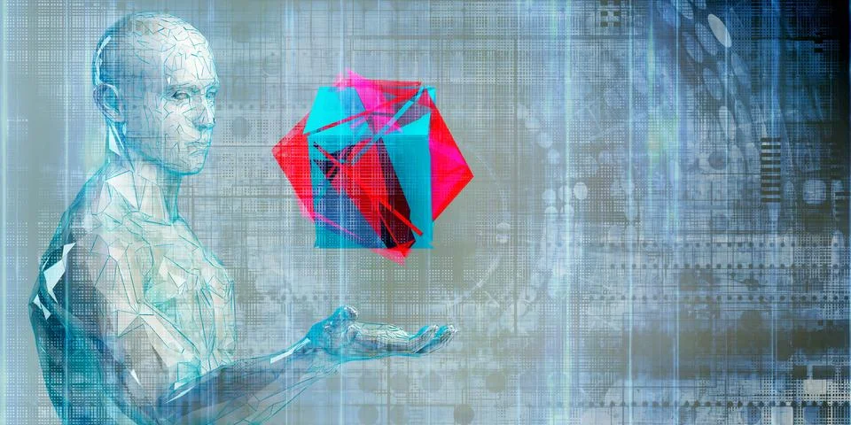 Abstract Background With Machine Learning Pattern Recognition Stock Illustration