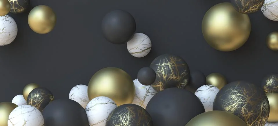 Abstract background made of different material falling balls 3D Stock Illustration