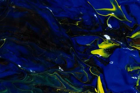 Abstract background made from a mix of blue, yellow and brown acrylic paint w Stock Illustration