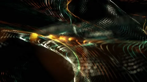 Abstract background made of orange and green strings and particles moving slowly Vidéo 224892911